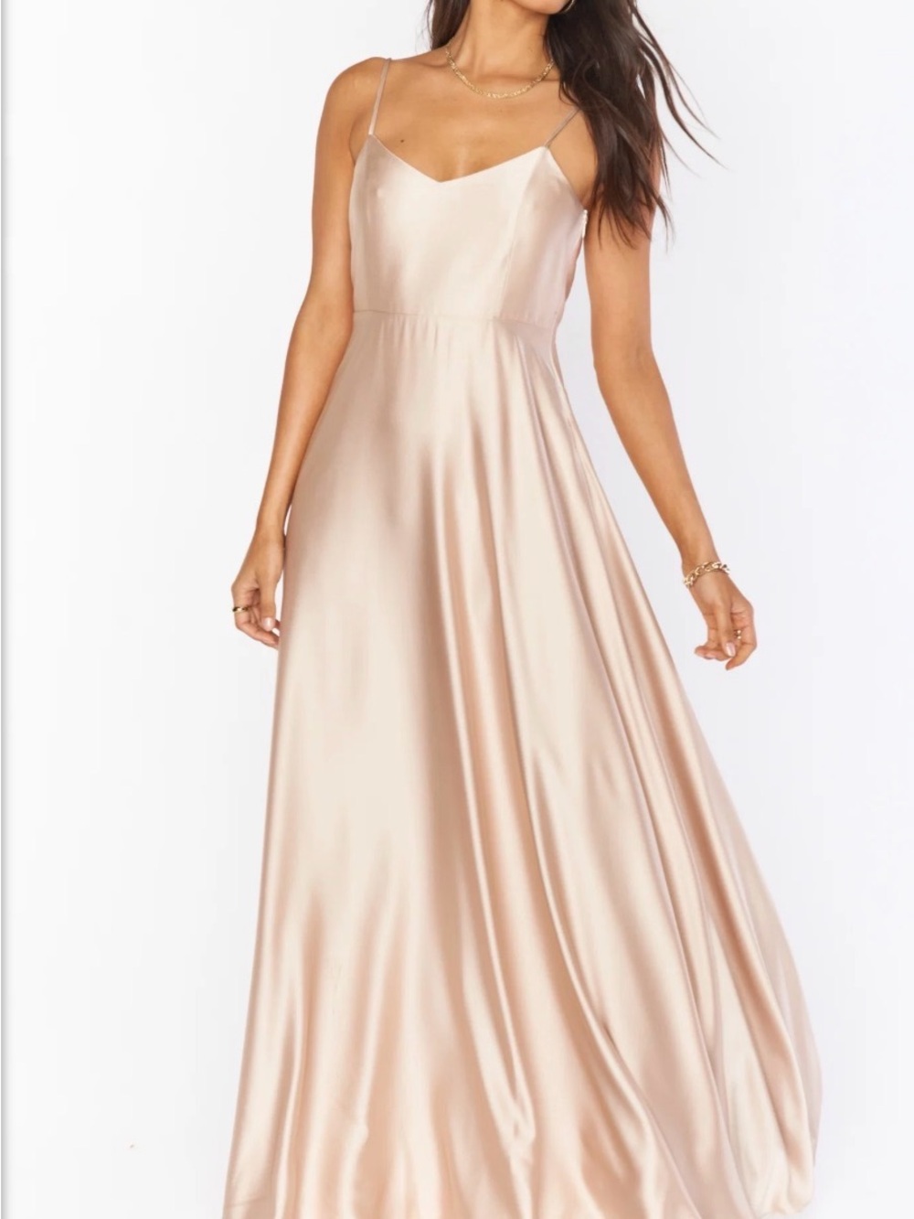 Show Me Your MuMu Nude Satin Spaghetti-Strap Maxi Dress